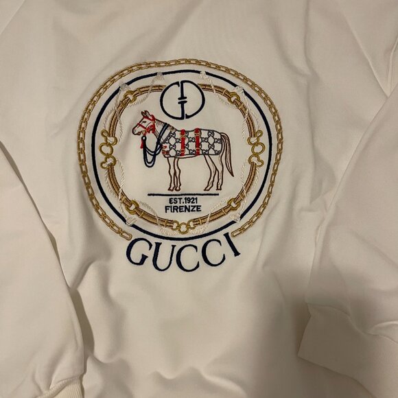Preloved Gucci Horse-Embroidered Felted-Cotton Sweatshirt SZ M - Picture 4 of 6